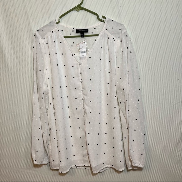 Lane Bryant Tops - Lane Bryant White and Black Polka Dot Button-Front Blouse built in lining
